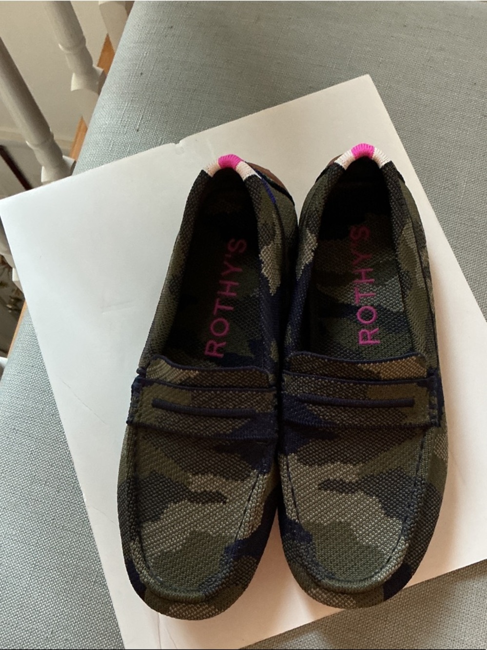 Rothy's Women’s Camouflage Knit Slip-On Loafers with Pink Accent